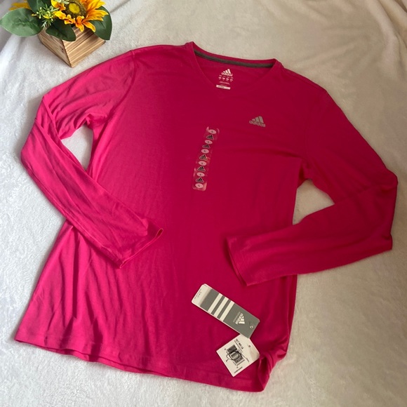adidas Tops - NWT ADIDAS Performance Size L Long Sleeve Slim Fit CLIMALITE Pink Shirt